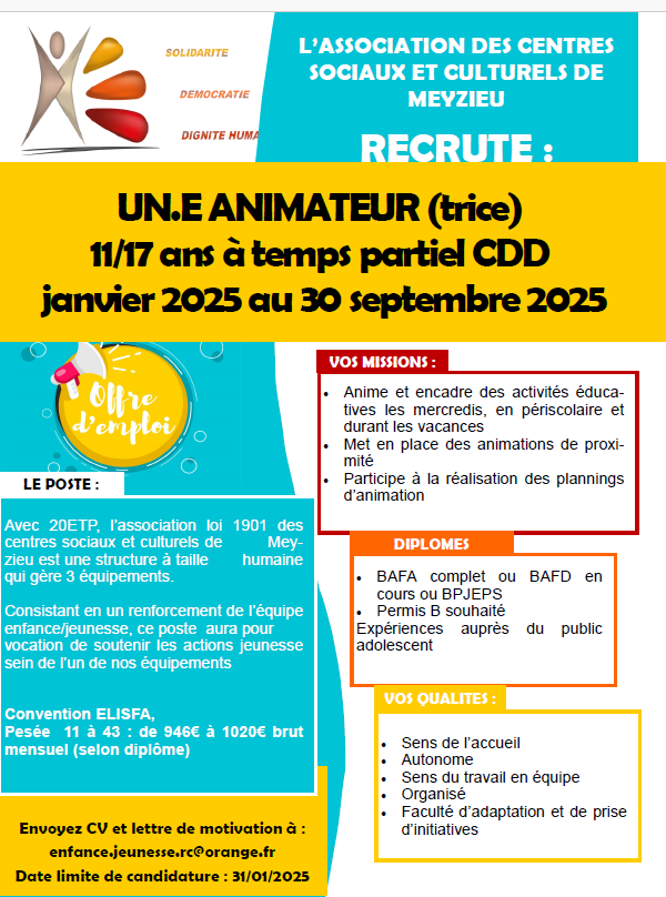 image annonce animateur jeunesse CDD